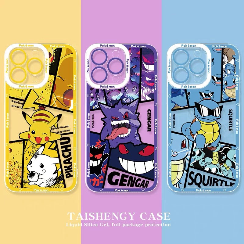 Japan Cartoon Pokemon Street Style | Pikachu Gengar Squirtle - iPhone Case PLUS SE2 XS XR X 11 12 13 14 15 16 16e 17 17e Pro Promax 12mini 13mini