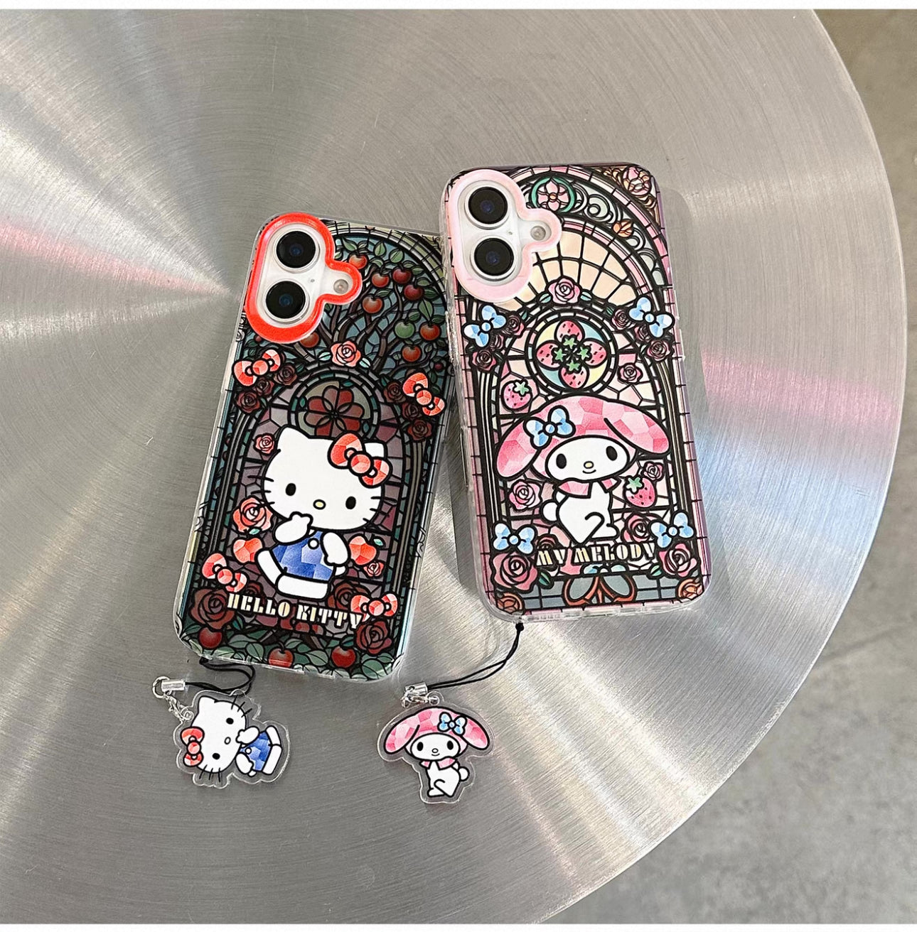 Japanese Cartoon Sanrio iPhone Case with Strap | Laser Glass Window Hello Kitty My Melody Kuromi Cinnamoroll - iPhone Case 7 8 PLUS SE2 XS XR X 11 12 13 14 15 Pro Promax 12mini 13mini