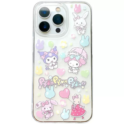 Japanese Cartoon Girlish Party | My Melody Kuromi Sugar Bunny Wish me Mell Marroncream iPhone Case 7 8 PLUS SE2 XS XR X 11 12 13 14 15 Pro Promax mini SE3