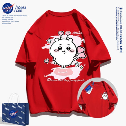 Japanese Cartoon ChiiKawa Casual Style T-Shirt Series | Chiikawa Heart Cheer Up Front & Back - Kawaii Fashion Items