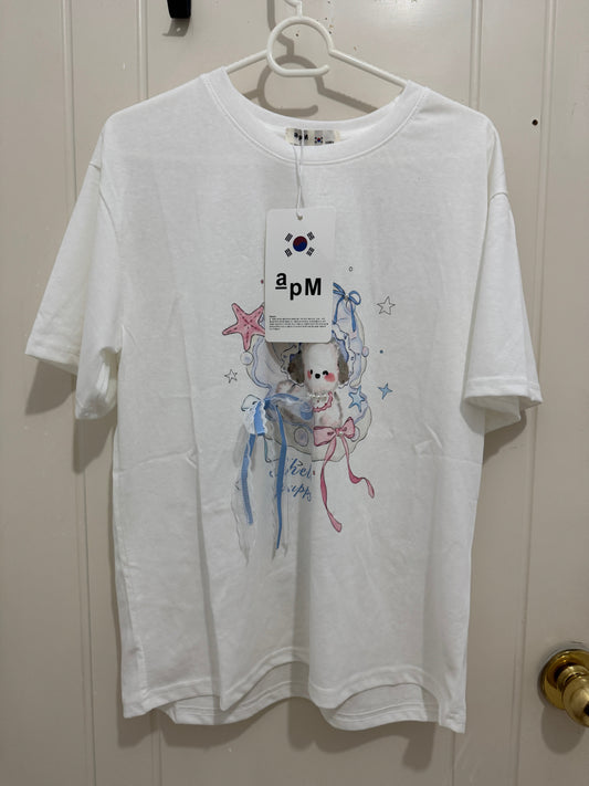 韓国ファッションのかわいいアニマルスタイルTシャツシリーズ｜シェルパールと子犬 - カワイイファッションアイテム