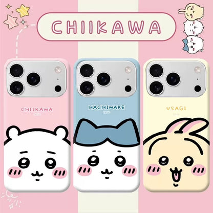 Japanese Cartoon Chiikawa | ChiiKawa Hachiware Usagi Happy Pastel Hard Case - iPhone Case 11 12 13 14 15 16 17 ProMax Pro Plus