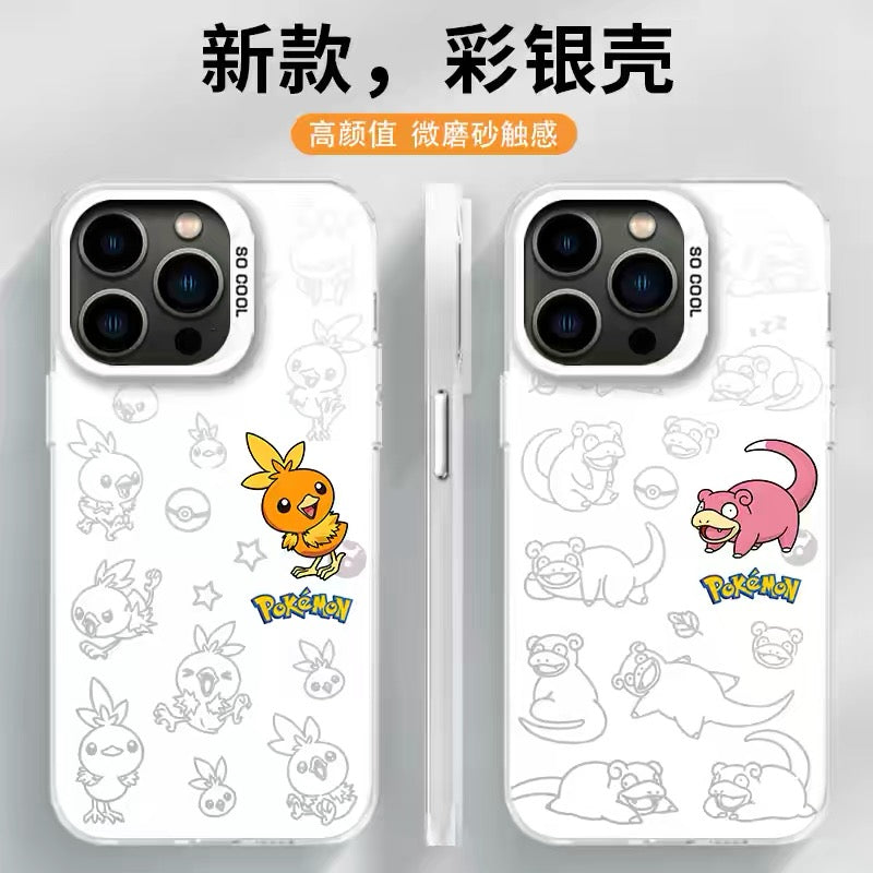 Japanese Cartoon Pokemon Matt & Silver Case Part5 | Chikorita Treecko Torchic Mudkip Sobble Sprigatito Maushold 7 Styles - iPhone Case PLUS SE2 XS XR X 11 12 13 14 15 16 16e 17 17e Pro Promax 12mini 13mini