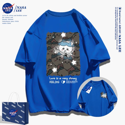 Japanese Cartoon ChiiKawa Casual Style T-Shirt Series | Hachiware with Night Stars Front & Back - Kawaii Fashion Items