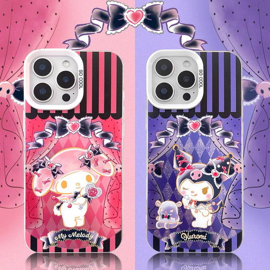Japanese Cartoon Sanrio Queen with Diamond Rose Heart Laser Case | My Melody Kuromi 4 Styles - iPhone Case 11 12 13 14 15 16 16e 17 17e Pro Promax