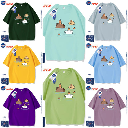 Cute Cartoon Doggie Maltese Puppy Style T-Shirt Series | Maltese Hot Spring with Capybara Part2 - Kawaii Fashion Items for Child & Adult