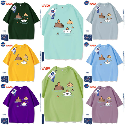 Cute Cartoon Doggie Maltese Puppy Style T-Shirt Series | Maltese Hot Spring with Capybara Part2 - Kawaii Fashion Items for Child & Adult