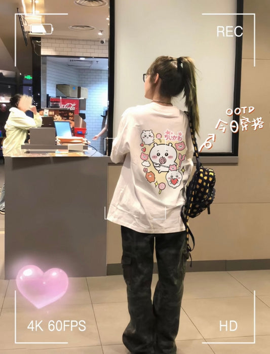 Japanese Cartoon ChiiKawa Casual Style T-Shirt Series | Chiikawa Attack Front & Back - Kawaii Fashion Items