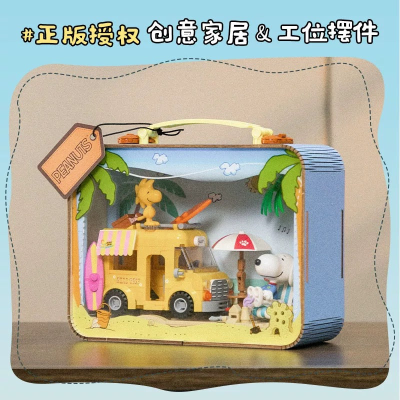 Pan Tasy x Peanut | Summer Travel Suitcase White Dog and Friends - Lovely Dog and Yellow Birds Building Blocks Toy Collections
