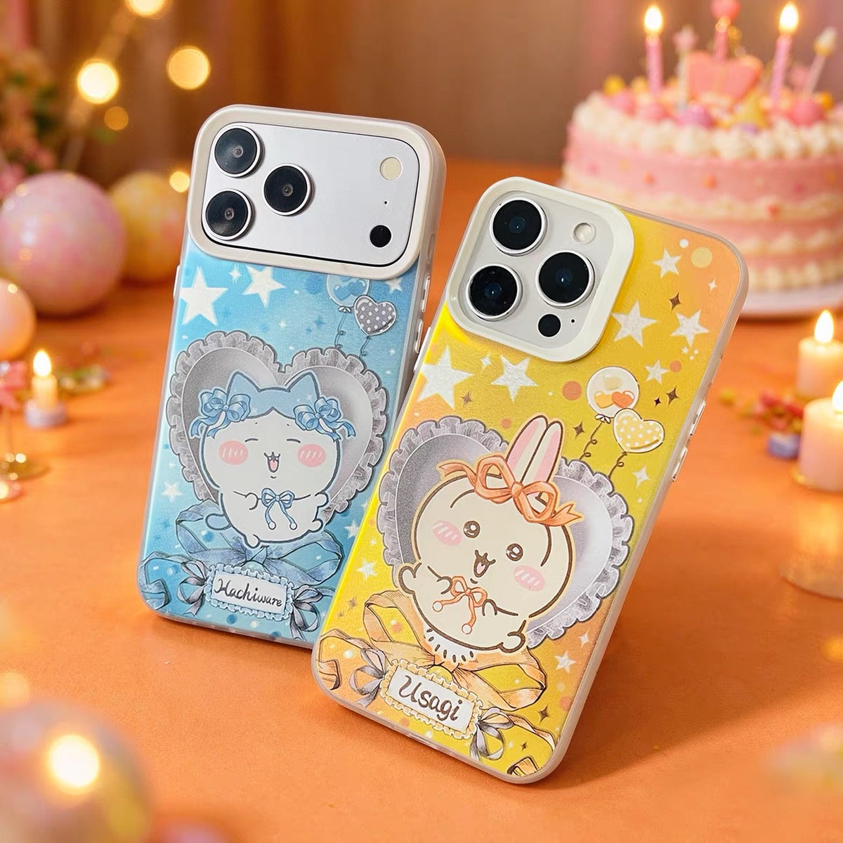 Japanese Cartoon ChiiKawa Ribbon Heart Cushion Laser Case | Chiikawa Hachiware Usagi Momonga 4 Styles - Phone Case Samsung Galaxy S26 S25 S24 S23 S22 S21 FE Ultra Edge