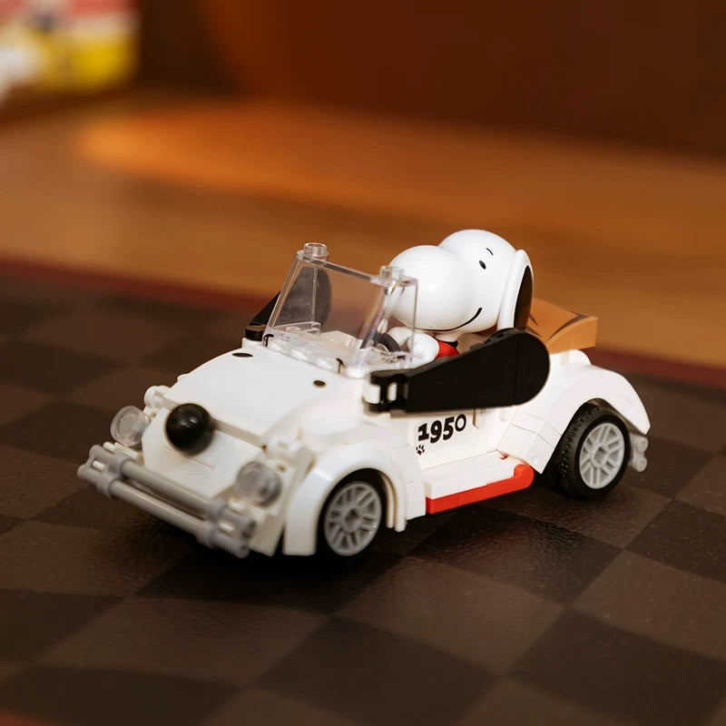 Pan Tasy x Peanut Go to Where Series | Biplane School Bus Steam Boat Roadster - Lovely Dog and Yellow Birds Building Blocks Toy Collections