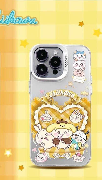 Japanese Cartoon ChiiKawa | Sweet Heart with Chiikawa My Melody Hachiware Hello Kitty Usagi Pompompurin Momonga Kuromi Laser - iPhone Case 11 12 13 14 15 16 Pro Promax