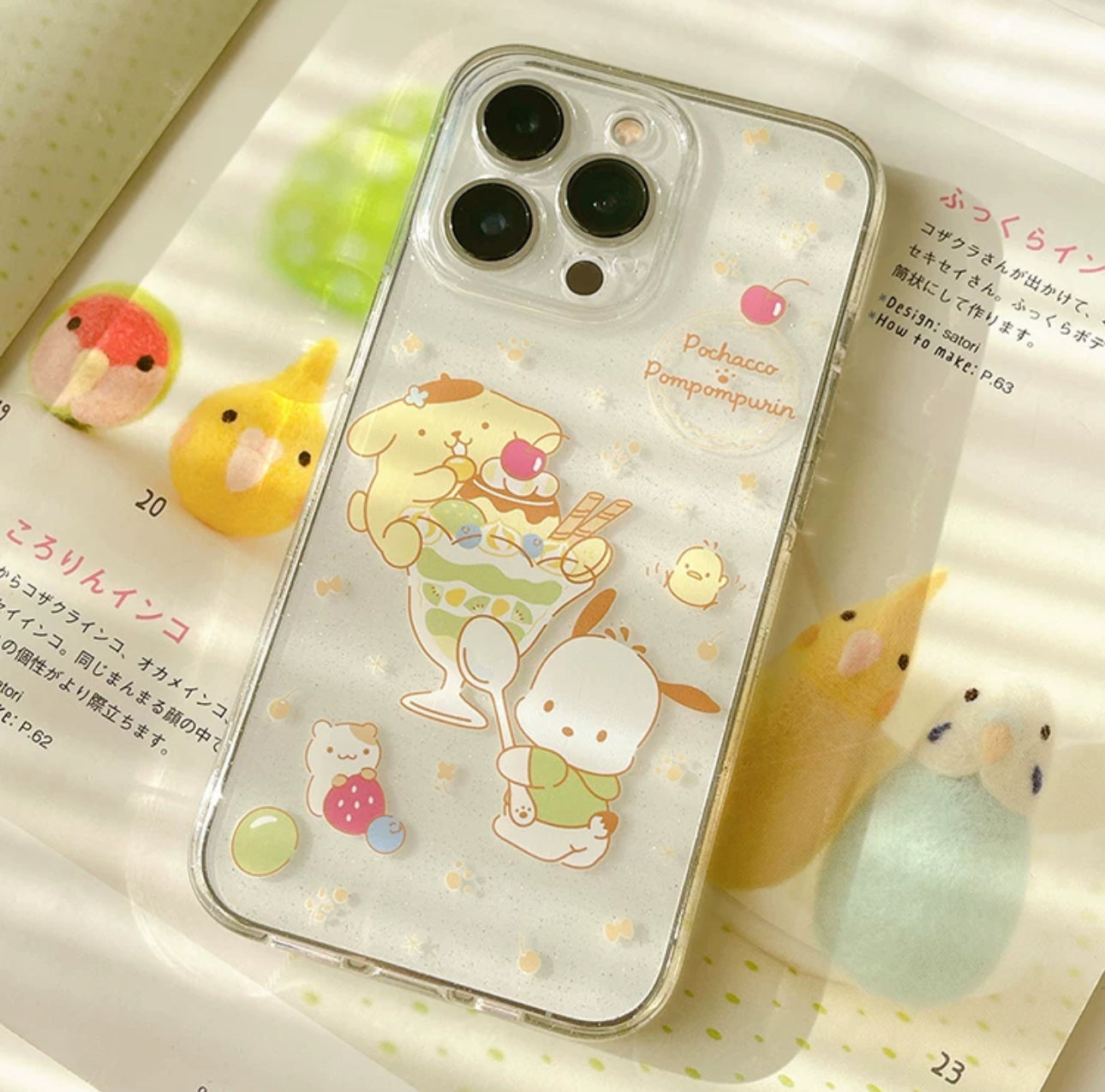 Japanese Cartoon Sanrio Pompompurin & Pochacco Pudding Ice Cream Desert - iPhone Case 12 13 14 15 Pro Promax