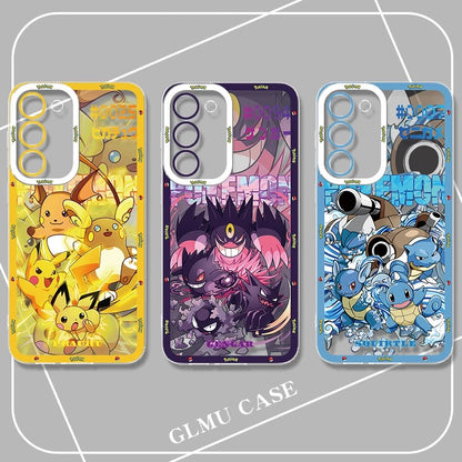 Japan Cartoon Pokemon Evolution Drawing Version | Pikachu Gengar Squartle - Phone Case Samsung Galaxy S26 S25 S24 S23 S22 S21 FE Ultra Edge