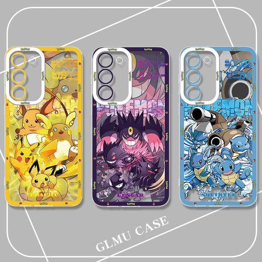 Japan Cartoon Pokemon Evolution Drawing Version | Pikachu Gengar Squartle - Phone Case Samsung Galaxy S26 S25 S24 S23 S22 S21 FE Ultra Edge