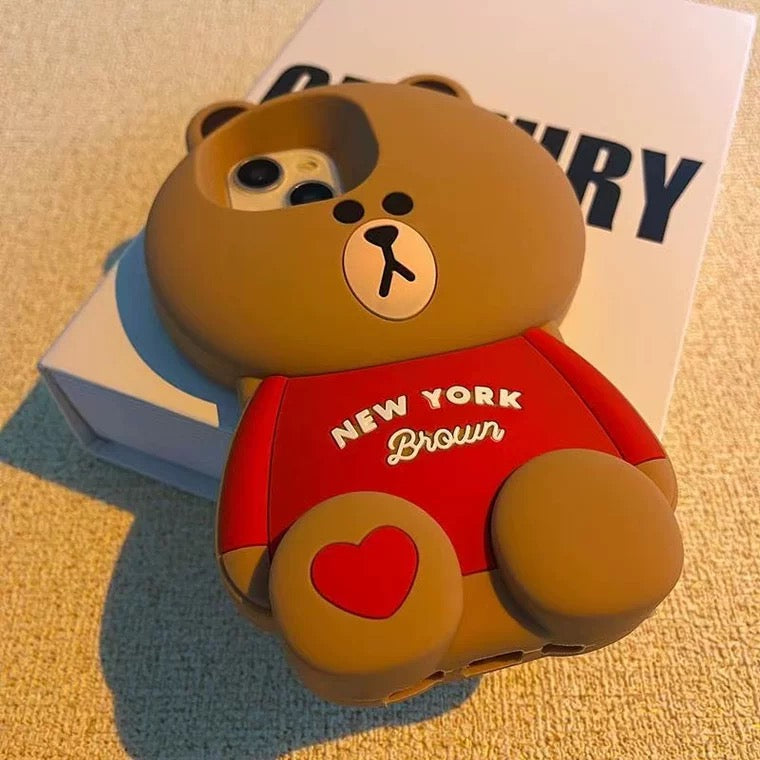 Line friends Big Brown Bear| New York Brown - iPhone Case iPhone XS XR X 11 12 13 14 15 Pro Promax