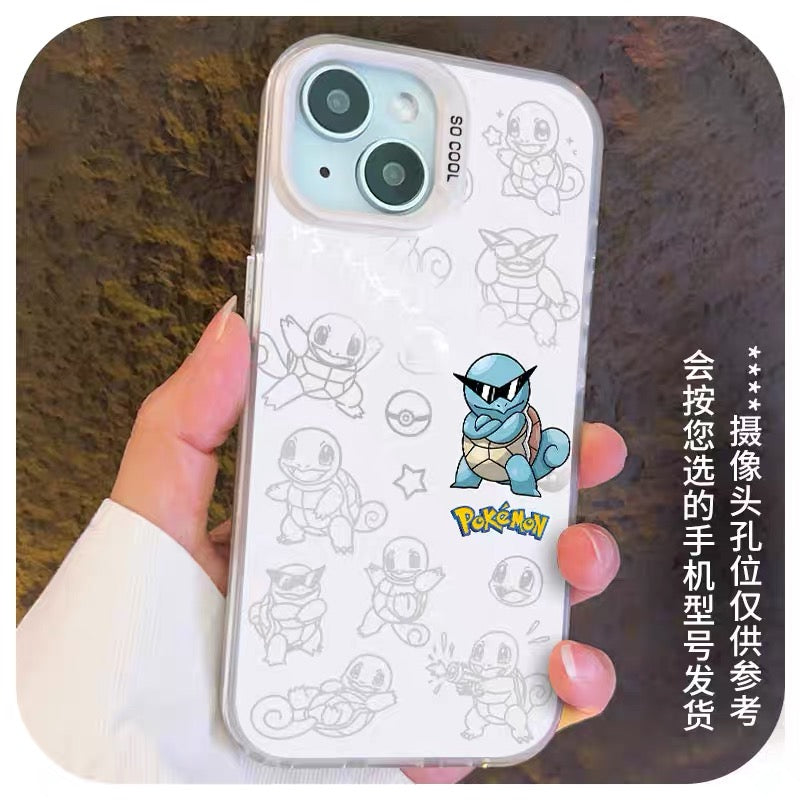 Japanese Cartoon Pokemon Matt & Silver Case Part3 | Pikachu Charmander Bulbasaur Squirtle Mimikyu Jigglypuff Mew 8 Styles - iPhone Case PLUS SE2 XS XR X 11 12 13 14 15 16 16e 17 17e Pro Promax 12mini 13mini
