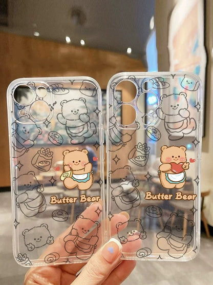 Lovely Cartoon Full Butter Bear iPhone Case 7 8 PLUS SE2 XS XR X 11 12 13 14 15 Pro Promax 12mini 13mini