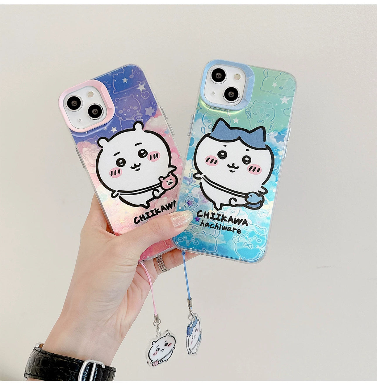 Japanese Cartoon iPhone Case with Strap | Laser Outing ChiiKawa Hachiware Usagi Momonga - iPhone CasePhone Case  7 8 PLUS SE2 XS XR X 11 12 13 14 15 Pro Promax 12mini 13mini