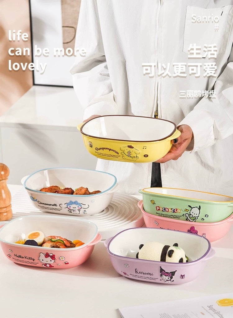 Sanrio Ceramic Tableware Big Bowl Plate | Hello Kitty My Melody Kuromi Cinnamoroll Pochacco - can Oven use Baking Pan Dinner plate
