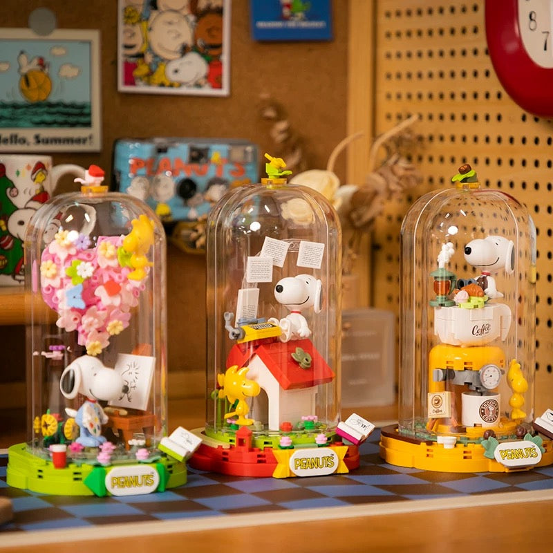 Pan Tasy x Peanut Fun Holiday Series | Cofffee Drawing Writing Time - Lovely Dog and Yellow Birds Building Blocks Toy Collections