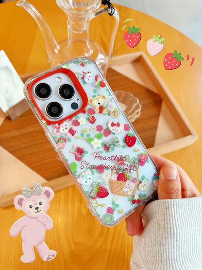 Japanese Cartoon Teddy Bear StellaLou ShellieMay | Strawberry Season My Melody iPhone Case 13 14 15 Pro Promax