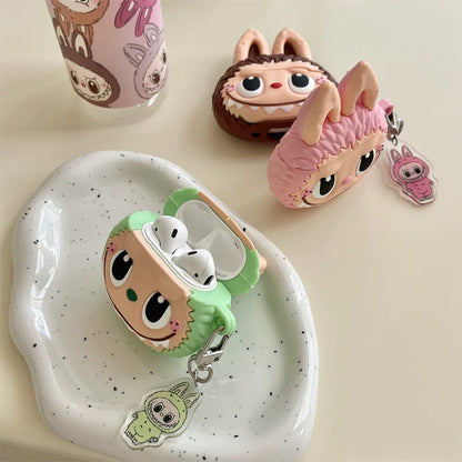 Cute Cartoon Silicone Labubu with Keychain | Brown Pink Green - AirPods AirPodsPro AirPods3 Case