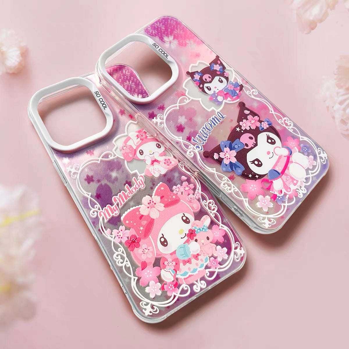 Japanese Cartoon Sanrio Sakura Laser Case | Hello Kitty My Melody Kuromi Cinnamoroll 4 Styles - iPhone Case 11 12 13 14 15 16 16e 17 17e 18 Pro Promax