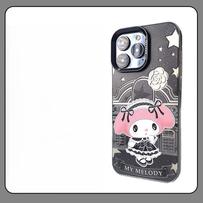 Japanese Cartoon Sanrio Black Winter Classic Dress Up Laser Case | Hello Kitty Little Twin Stars My Melody Kuromi Cinnamoroll Hangyodon Bad Badtz Maru 7 Styles - Phone Case Samsung Galaxy S26 S25 S24 S23 S22 S21 FE Ultra Edge
