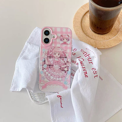 Japanese Cartoon Puella Magi Madoka Magica Laser Case Lolita Dress Version | Madoka Miki Tomoe Sakura Akemi - iPhone Case PLUS SE2 11 12 13 14 15 16 16e 17 17e Pro Promax 12mini 13mini