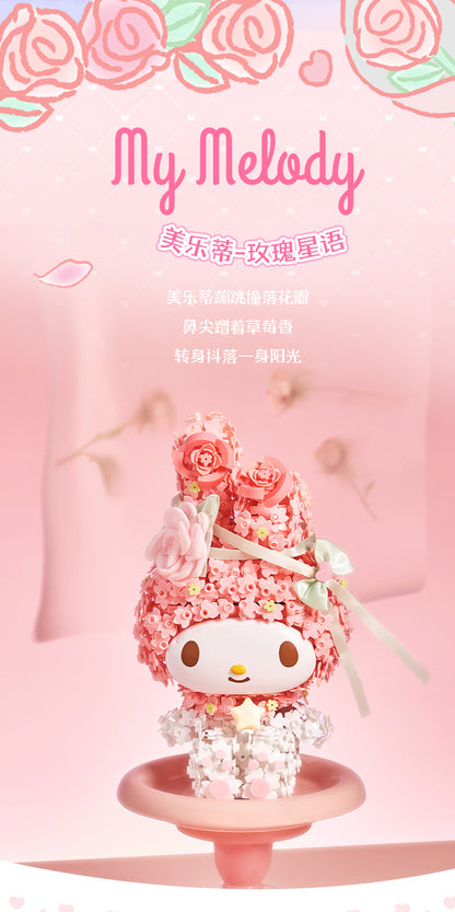 Sanrio Romantic Preserved Flowers Mini Blocks Set | My Melody Kuromi - Can Change Wink Face Limited Edition Mini Building Blocks Toy Collections