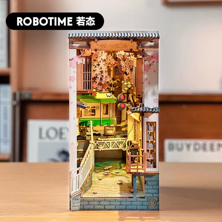Craft Kits Wooden Booknook & Wonderland | Sakura Sping Tram Stop - DIY Handmade Mini World Miniature Gift with LED Light
