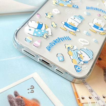 Japanese Cartoon AhirunoPekkle Pekkle Duck Clean Blue Matt iPhone Case 12 13 14 15 Pro Promax
