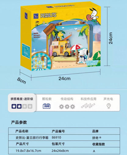 Pan Tasy x Peanut | Summer Travel Suitcase White Dog and Friends - Lovely Dog and Yellow Birds Building Blocks Toy Collections