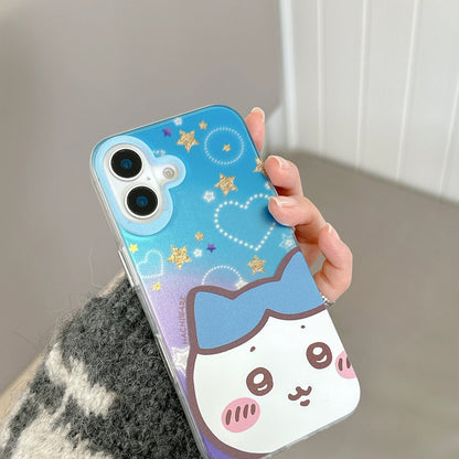 Japanese Cartoon ChiiKawa Laser Phone Case | Golden Stars with Light Heart ChiiKawa Hachiware Usagi Momonga - iPhone Case PLUS SE2 11 12 13 14 15 16 16e 17 17e Pro Promax 12mini 13mini