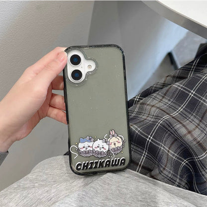 Japanese Cartoon ChiiKawa Gittler Black Clear Case | Devil Group Chiikawa Hachiware Usagi - iPhone Case Plus SE2 11 12 13 14 15 16 16e 17 17e Pro Promax 12mini 13mini