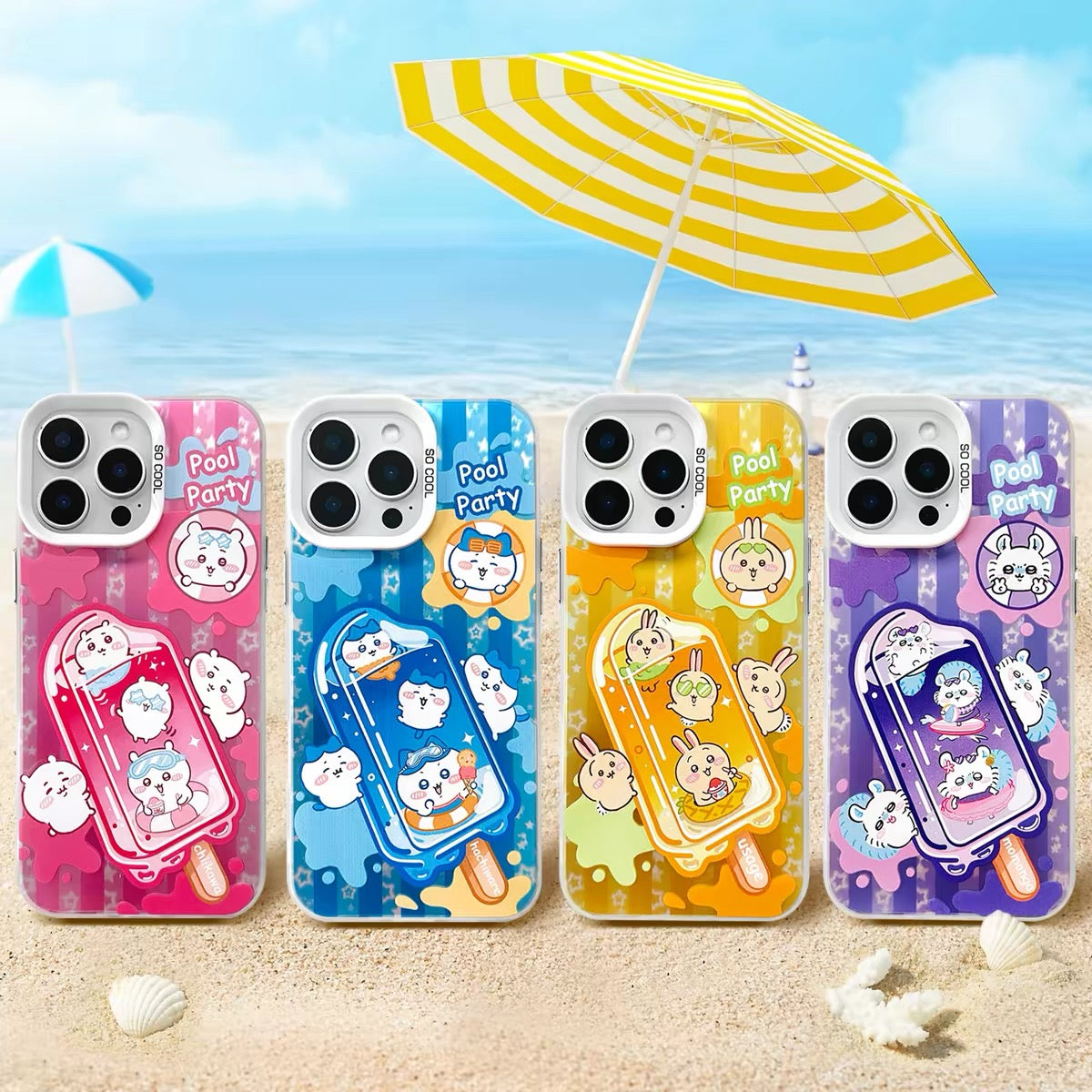 Japanese Cartoon ChiiKawa Summer Ice Bar Laser Case | ChiiKawa Hachiware Usagi Momonga - iPhone Case 11 12 13 14 15 16 16e 17 17e Pro Promax