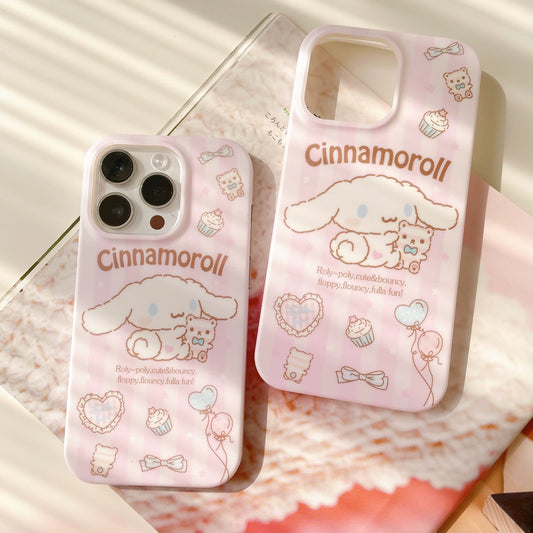 Japanese Cartoon Cinnamoroll with Teddy Pink Pastel Matt iPhone Case 12 13 14 Pro Promax
