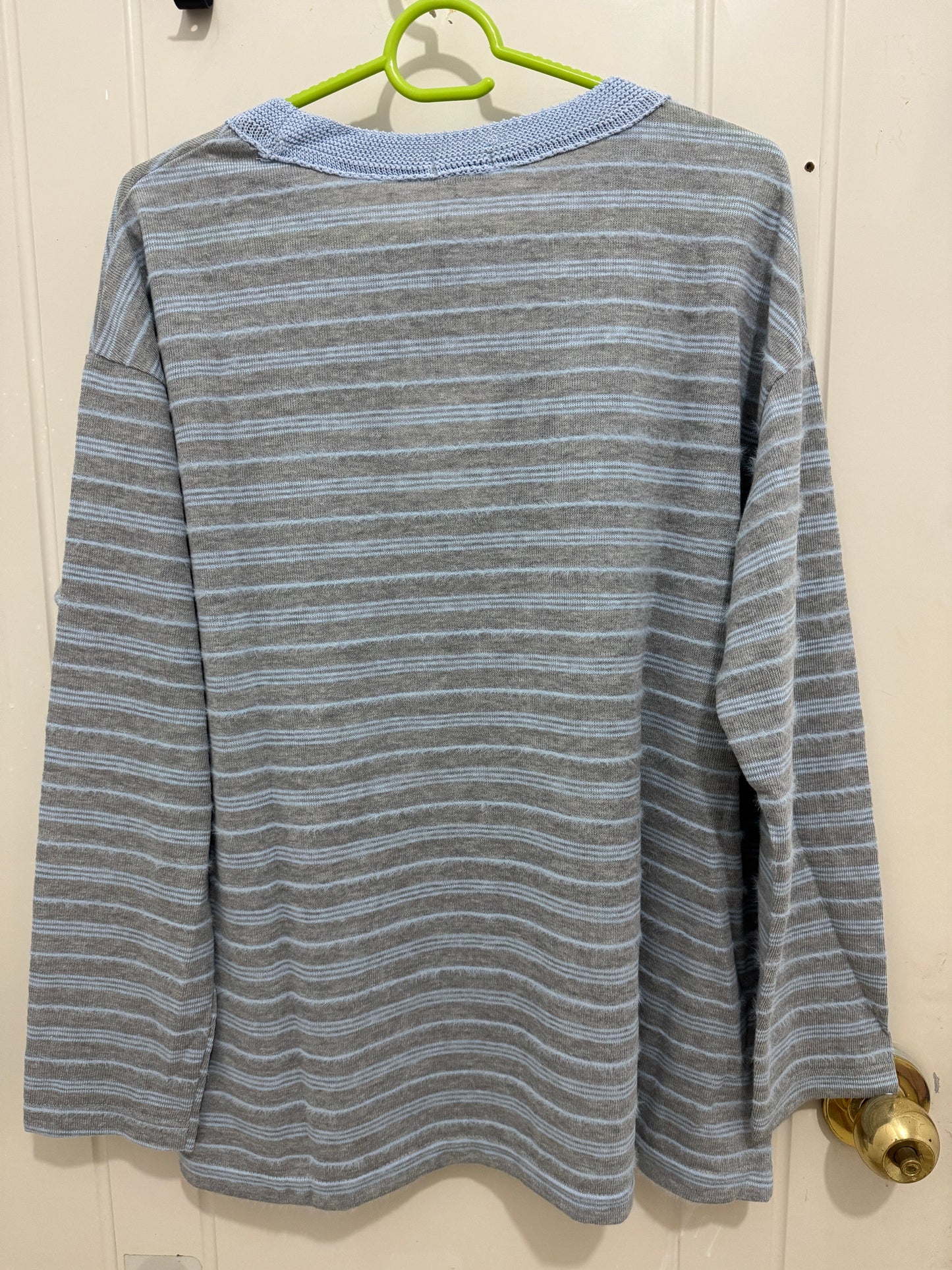 Korean Fashion Autumn Wool Long-sleeved Series | Blue & Grey Stripe with Baby Elephant - Kawaii Fashion Items