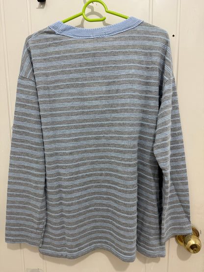 Korean Fashion Autumn Wool Long-sleeved Series | Blue & Grey Stripe with Baby Elephant - Kawaii Fashion Items