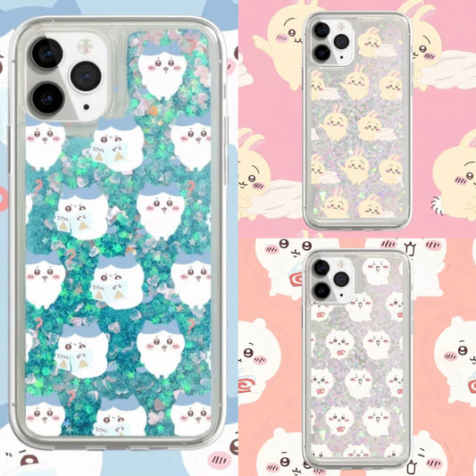 Japanese Cartoon ChiiKawa Kawaii FullScreen | Chiikawa Hachiware Usagi Glitter QuickSand - Phone Case Samsung Galaxy S26 S25 S24 S23 S22 S21 FE Ultra Edge