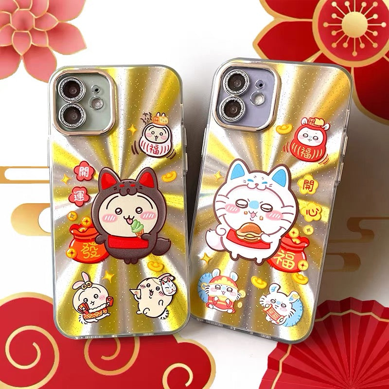Japanese Cartoon ChiiKawa Folklore Kitsune Gold Laser Case | ChiiKawa Hachiware Usagi Momonga - Phone Case Samsung Galaxy S26 S25 S24 S23 S22 S21 FE Ultra Edge