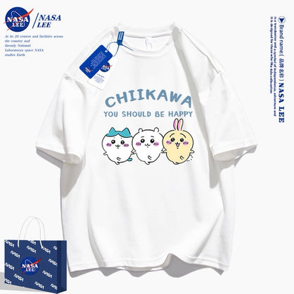 Japanese Cartoon ChiiKawa Casual Style T-Shirt Series | Chiikawa Hachiware Usagi You Should Be Happy - Kawaii Fashion Items