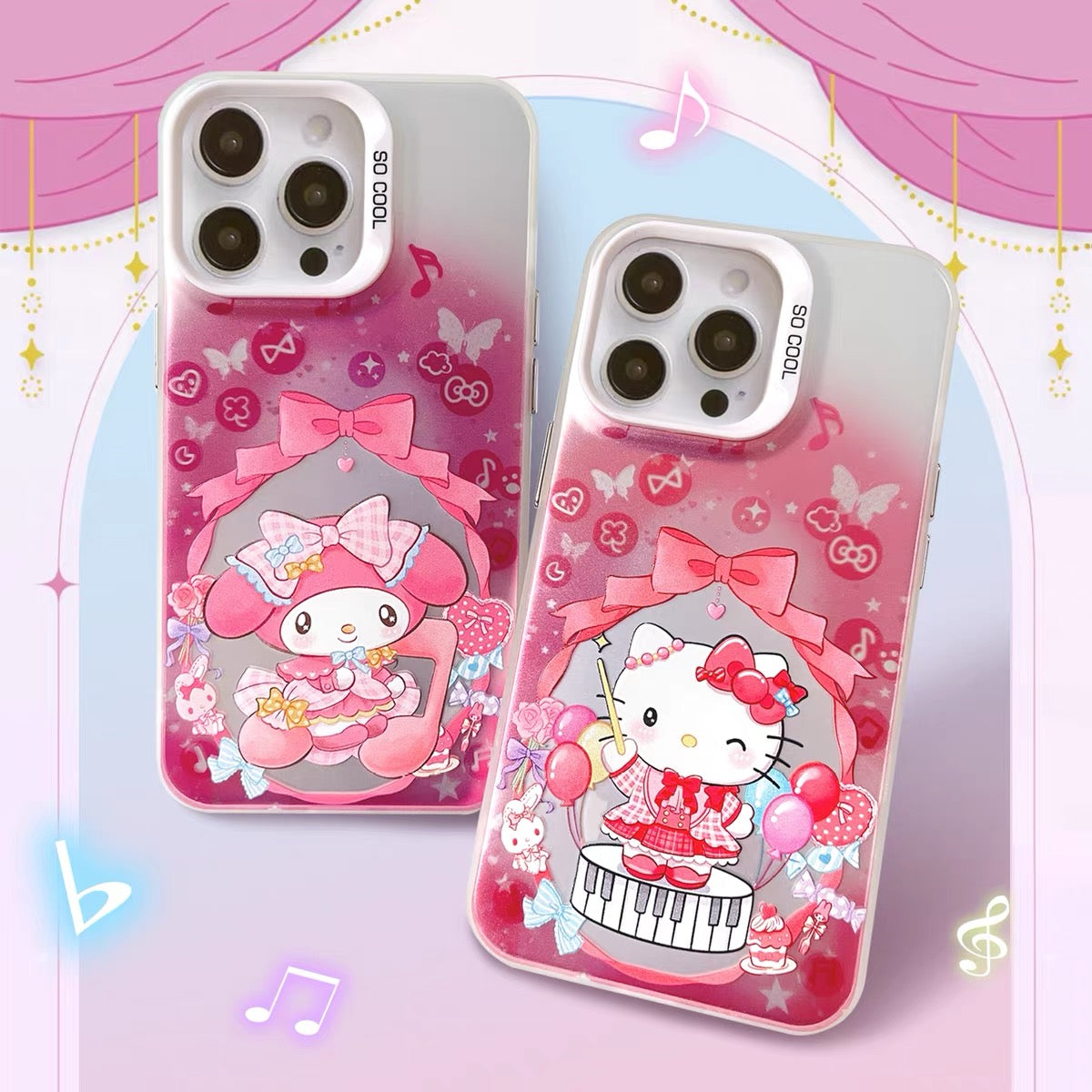 Japanese Cartoon Sanrio Piano Melody Laser Case | Hello Kitty My Melody Kuromi Cinnamoroll Pompompurin Hangyodon 6 Styles - Phone Case Samsung Galaxy S26 S25 S24 S23 S22 S21 FE Ultra Edge