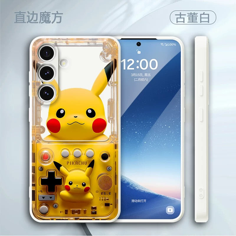 Japan Cartoon Pokemon Fun 3D Print Game Console Version Colour Silicon Case | Pikachu Bulbasaur Squirtle Charmander Psyduck Jigglypuff Eevee Gengar - Phone Case Samsung Galaxy S26 S25 S24 S23 S22 S21 FE Ultra Edge