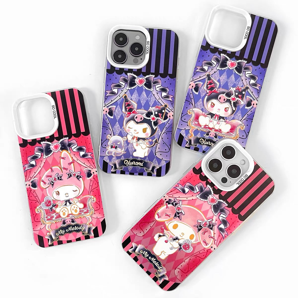 Japanese Cartoon Sanrio Queen with Diamond Rose Heart Laser Case | My Melody Kuromi 4 Styles - Phone Case Samsung Galaxy S26 S25 S24 S23 S22 S21 FE Ultra Edge