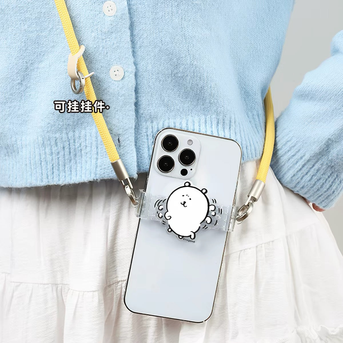 Japanese Cartoon Phone Back Clip with Phone Lanyard | Chiikawa Pink & Mint Green - for All Smart Phones (副本 2)
