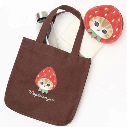 Japan Artist Mofusand Cat Neko Hand Bag | Shark Shrimp Tempura Strawberry - Lunch Mini Tote Bag