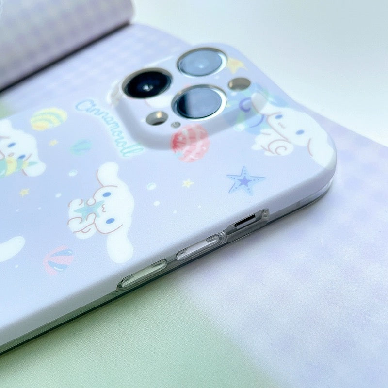Japanese Cartoon Cinnamoroll with Shells Pastel Blue Matt iPhone Case 13 14 Pro Promax