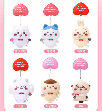 ChiiKawa X WaDoll Valentine's Day Series | ChiiKawa Hachiware Usagi Momonga Kurimanju Rakko Eating Chocolate Cute Plush Doll Keychain - Kawaii Items Room Decoration Doll